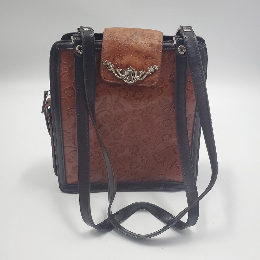 Vintage MC Marc Chantal Tooled Leather Handbag Brown Boho Western Boxy